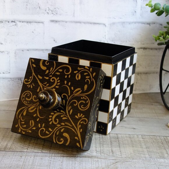 Checked Storage Box Buffalo Check Canister Checked Mantle Decor Courtly Decor - Picture 7 of 11